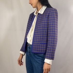 Vintage Checkered lilac round color wool blazer jacket